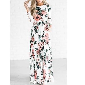 Long Sleeve White Floral Maxi Dress